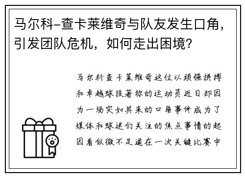 马尔科-查卡莱维奇与队友发生口角，引发团队危机，如何走出困境？